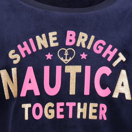 Nautica Girls' Fleece Popover Crewneck Sweatshirt, Velour Peacoat, 12-14