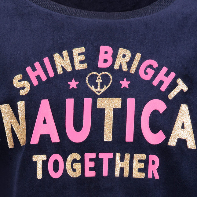 Nautica Girls' Fleece Popover Crewneck Sweatshirt, Velour Peacoat, 12-14