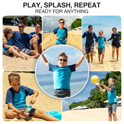 Kanu Surf Boys' Toddler Short Sleeve UPF 50+ Rashguard Swim Shirt, Contrast Aqua, 2T