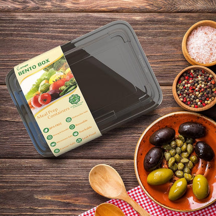 Enther Meal Prep Containers Single 1 Compartment with Lids, Food Storage Bento BPA Free | Stackable | Reusable Lunch Boxes, Microwave/Dishwasher, Freezer Safe,Portion Control (28 oz), Black and Clear