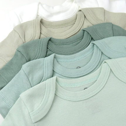 HonestBaby 5-pack Short Sleeve Bodysuits One-piece 100% Organic Cotton for Infant Baby Boys, Sage Ombre, 18 Months