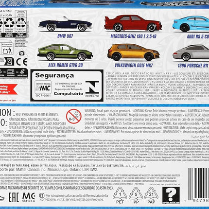 Hot Wheels 1:64 Scale Die-Cast Toy Cars, Set of 6 European Vehicles with Elevated Deco (Styles May Vary)