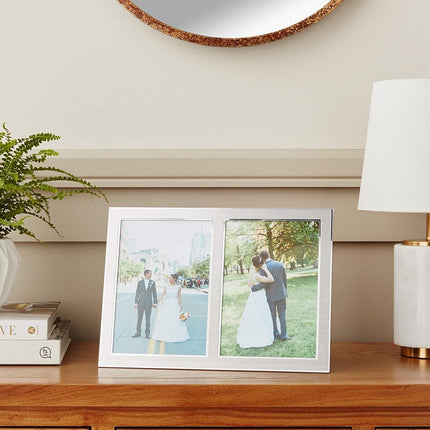 Lawrence Frames 2-Tone Double Opening Panel Picture Frame, 5 by 7-Inch, Brushed Silver Metal and Shiny Metal