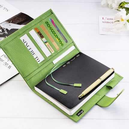 Ox Knight B6 Leather Planner Cover for Stalogy, Midori, Leuchtturm1917, and More - with Pen Loop, Card Slots, Back Pocket, and Bookmarks (Green)