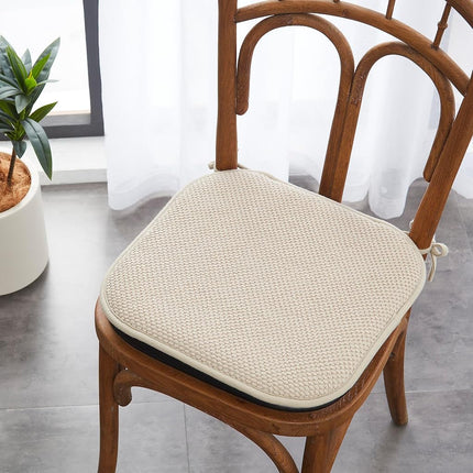 Elegant Comfort Chair Cushion Covers with Ties and Non Skid Rubber Backing-Thick Memory Foam - Soft Cushion Pad- Rounded Square Seat Cover-16 x 16 Inches- Honeycomb Textured Pattern, Set of 2, Linen