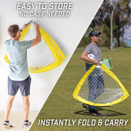 GoSports Team Tone 4 ft x 3 ft Portable Soccer Goals for Kids - Set of 2 Pop Up Nets for Backyard - Yellow