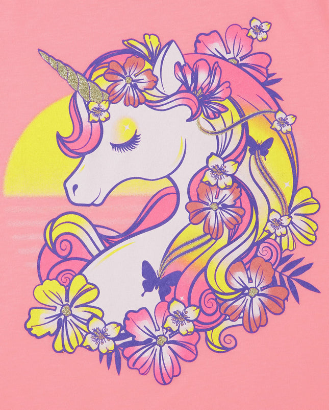 The Children's Place Girls' Unicorn Short Sleeve Graphic T-Shirts, Unicorn Sunset, Medium