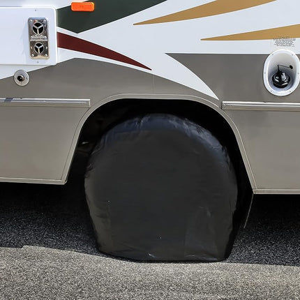 Camco Camper/RV Tire Protectors | Features Buckle and Strap Design for Easy Installation & Fits Wheels 40-Inches to 42-Inches | Crafted of Black Vinyl | 2-Pack (45251)