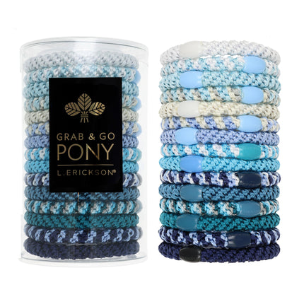 Blue and White Hair Ties for Thick Hair, Grab & Go