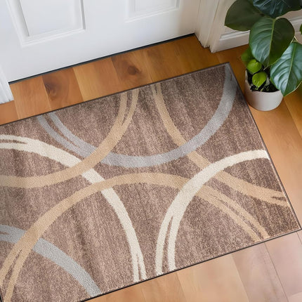 Alfombra decorativa moderna con diseño de círculos ondulados de Rugshop, alfombra resistente a la decoloración para entrada, baño o espacios pequeños, marrón, 2'7" x 4'