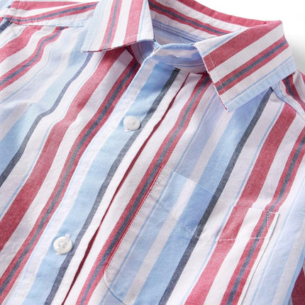 The Children's Place Boys' Short Sleeve Button Down Shirt, Red White and Blue Stripe, X-Large