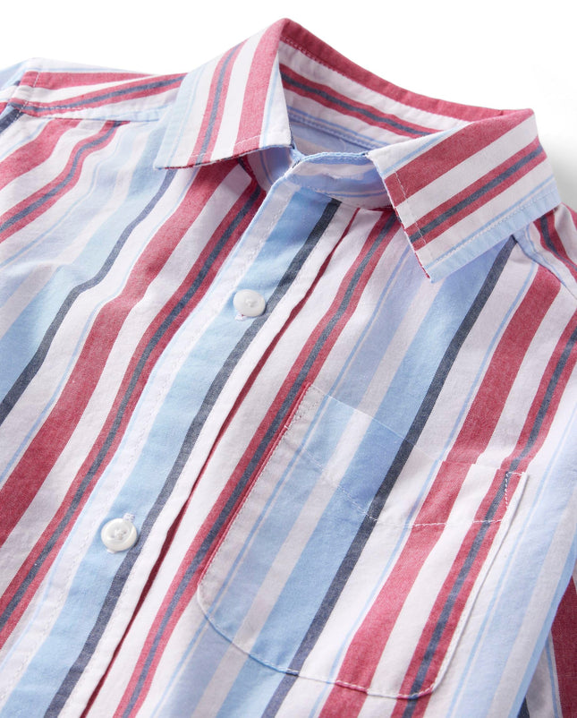 The Children's Place Boys' Short Sleeve Button Down Shirt, Red White and Blue Stripe, Small
