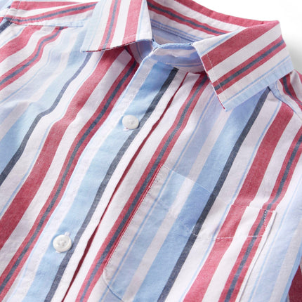 The Children's Place Boys' Short Sleeve Button Down Shirt, Red White and Blue Stripe, XX-Large