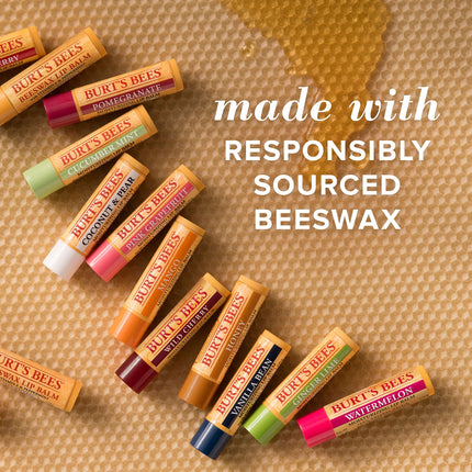 Bálsamo Labial Burt's Bees, Cuidado Labial Hidratante, para Hidratación todo el día, 100% Natural, Granada con Cera de Abejas y Extractos de Frutas (Paquete de 4)