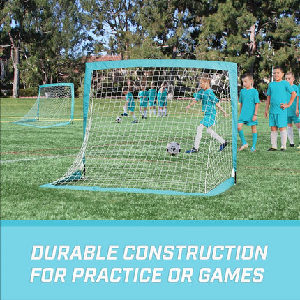 GoSports Team Tone 4 ft x 3 ft Portable Soccer Goals for Kids - Set of 2 Pop Up Nets for Backyard - Light Blue
