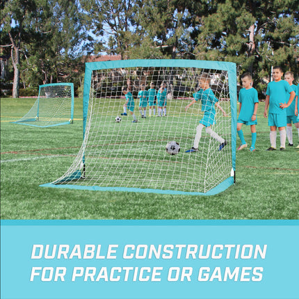 GoSports Team Tone 4 ft x 3 ft Portable Soccer Goals for Kids - Set of 2 Pop Up Nets for Backyard - Light Blue