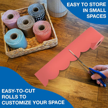 Carson Dellosa 65Ft of Salmon Pink Bulletin Board Borders, 1 Roll of Scalloped Trim for Rolling Whiteboard, Cork and Posterboard, Party, Spring Decorations, and Classroom Decor