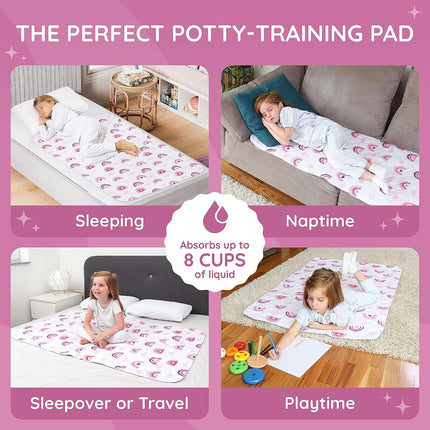 Potty Training Bed Pad, Waterproof Mattress Protector for 100% Night Time Protection|Rainbow|Lifesaver for Mattress Whilst Night Time Toilet Training|Easy to Wash & Dry|Fits Toddler & Single Size Bed