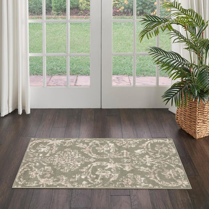 Nourison Jubilant Damask Olive 2' x 4' Area Rug, Easy Cleaning, Non Shedding, Bed Room, Living Room, Dining Room, Kitchen (2x4)