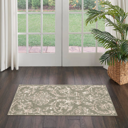 Nourison Jubilant Damask Olive 2' x 4' Area Rug, E