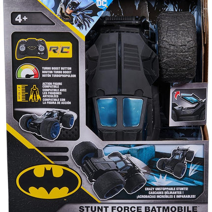 DC Comics, Batman, Stunt Force Batmobile, Indoor Remote-Control Car, Action Figure Compatible, Turbo Boost and Crazy Stunt Capabilities, Collectible Super Hero Kids’ Toys for Boys and Girls Aged 4+