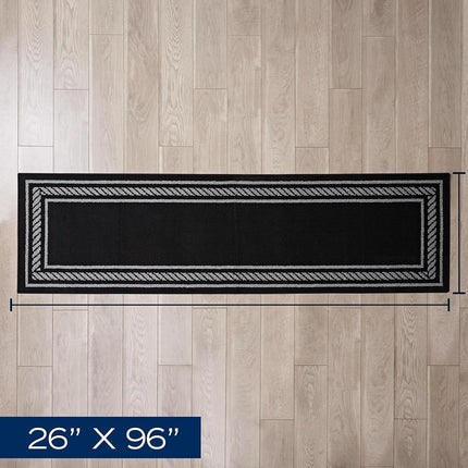 Nautica – Runner Rug | Indoor Runners for Hallways and Entry Rugs| Non-Slip and Non-Skid Entry and Kitchen Door Mat| Machine Washable Entryway Carpet Rugs | 2'2" x 8'| Rope Border Black