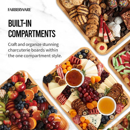 FARBERWARE Build-A-Board Acacia Cutting Board with Clear Locking Lid and White Handles, Perfect for Charcuterie, Snacks, and More - Make it. Take it. Enjoy it, 11x14 Inches, Single Compartment