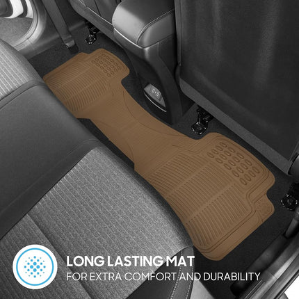 BDK Original ProLiner 3 Piece Heavy Duty Front & Rear Rubber Floor Mats for Car SUV Van & Truck, Beige - All Weather Floor Protection Fits Most Vehicles