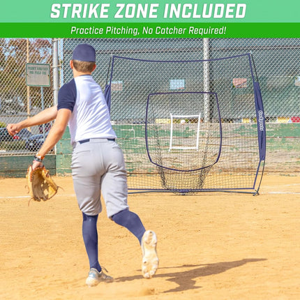 GoSports 7x7 ft Baseball & Softball Batting & Pitching Net with Strike Zone – Available in Team Colors - Navy
