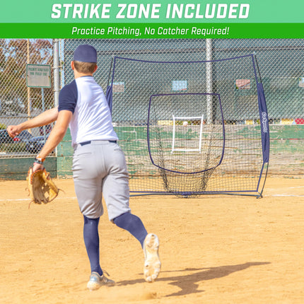 GoSports 7x7 ft Baseball & Softball Batting & Pitching Net with Strike Zone – Available in Team Colors - Navy