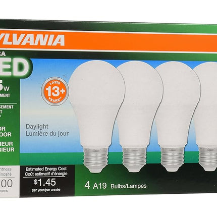 Sylvania Iluminación del Hogar 74429 Bombilla LED, Lámpara A19, Paquete de 4, 12 W, Regulable, 80 CRI, 1100 Lúmenes, 5000K
