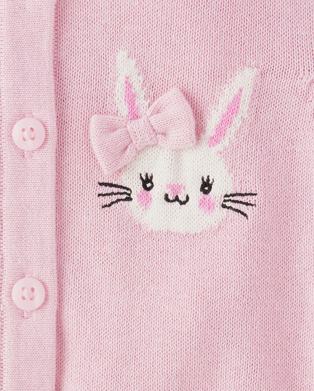 Gilet boutonné tricoté à manches longues pour bébés filles et tout-petits The Children's Place, lapin rose, 2T