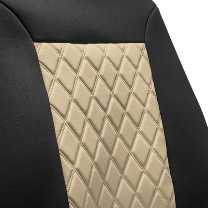 FH Group Front Set Neosupreme Car Seat Cover for Low Rear Seats with Removable Headrest, Universal Fit, Airbag Compatible, Seat Cover for SUV Beige/Black