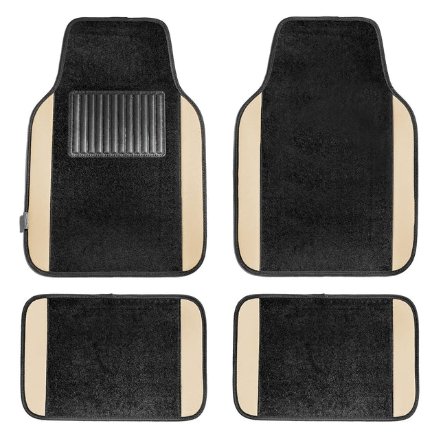 FH Group F14407BEIGE Universal Fit Premium Carpet Beige Automotive Floor Mats fits most Cars, SUVs, and Trucks with Driver Heel Pad, Full Set