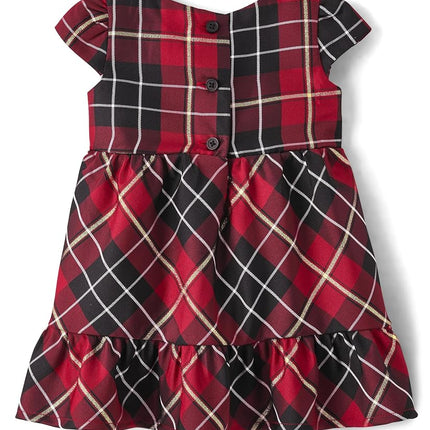The Children's Place Vestidos elegantes de manga corta para bebés y recién nacidos, cuadros rojos, 9-12 meses