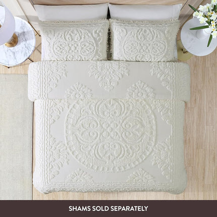 Beatrice Home Fashions Medallion Chenille Bedspread, Full, Ivory
