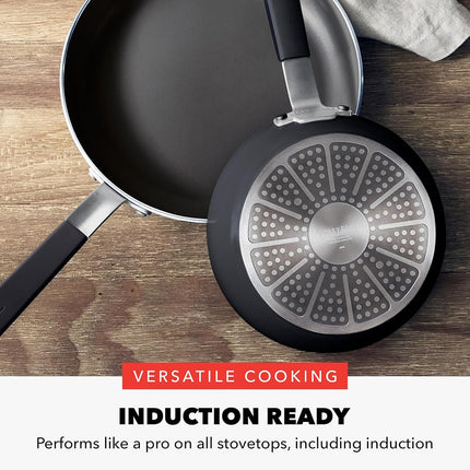 GreenPan x Bobby Flay Juego de ollas y sartenes antiadherentes de 13 piezas, cerámica con infusión de diamante sin PFAS, apto para inducción, fácil de limpiar apto para lavavajillas y horno, asas de silicona que se mantienen frías, tapas de vidrio, negro