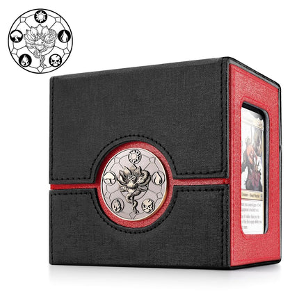 Kabinka Commander Deck Box for MTG with Metal Emblem, Card Deck Box with Dice Tray, Holds 100 Double-Sleeved Cards for TCG/PTCG, Cards Storage Case with 35PT Magnetic Card Holder (Black& Red, Lotus)
