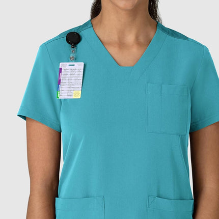 WonderWink Women's Flex-n-Reach V-Neck Scrub Top, Teal Blue, Medium