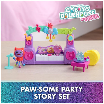 Gabby's Dollhouse: The Movie, Paw-Some Party Story Set with DJ Catnip, 2 Eraser Cat Toy Figures & Accessories, Kids Toys for Girls & Boys Ages 3 and Up