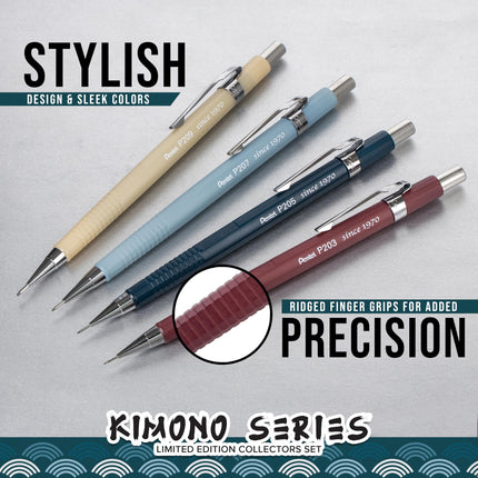 Pentel Sharp Mechanical Pencil, Limited Edition Kimono Colors Box Set, 0.3mm, 0.5mm, 0.7mm, 0.9mm Point Sizes Included, (P200JPBXSET)
