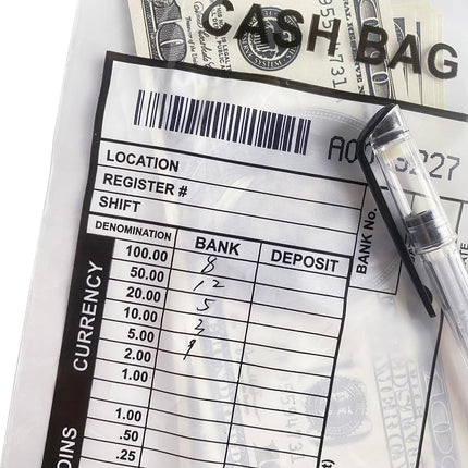 ADSURE Deposit Bags For Cash | Pack of 1000 | 5"x9"| Clear Plastic Tamper Evident Bag | Write-On Panel and Tear-Off Receipt | Bank Deposit Envelopes | Ideal for Cash Handling