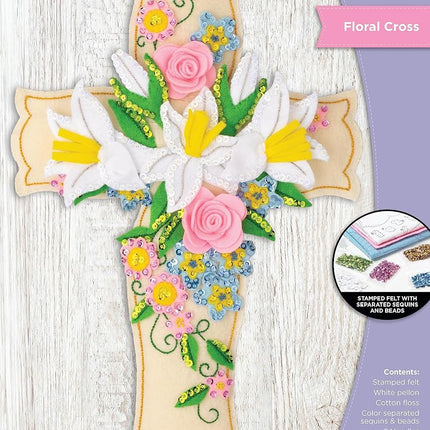 Bucilla Felt Applique Wall Hanging Kit, Floral Cross, Perfect for DIY Arts and Crafts, 89650E