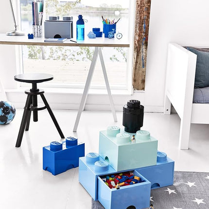 Lego Brick Drawer, 8 Knobs, 2 Drawers, Stackable Storage Box, Bright Blue