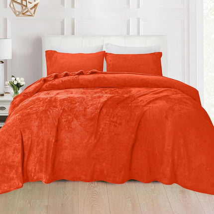 Elegant Comfort Luxuriously Soft 4-Piece Velvet Plush Flannel Sheet Set - Premium Quality - Cozy Warm, Anti-Static, Non Pilling Fuzzy Velvet Flannel Fleece Deep Pocket Sheet Set - Twin XL, Orange