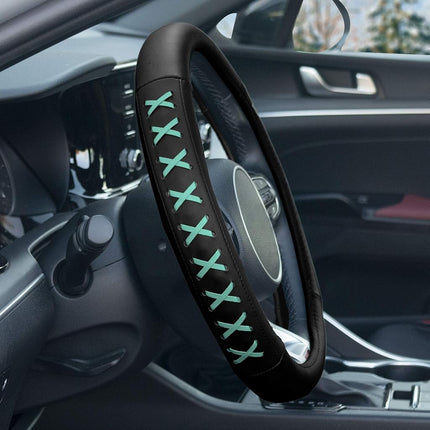 FH Group Universal Fit 15 Inch Genuine Leather with Lace-Up Detailing Steering Wheel Cover fits Most Cars, SUVs, and Trucks Mint