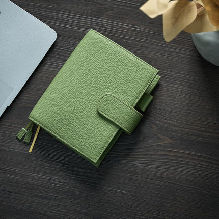 Ox Knight Leather A6 Notebook Cover - Deluxe Planner Cover Fits Hobonichi Techo, Stalogy, Midori MD Planner, and More - with Pen Loop, Card Slots, Back Pocket, and Bookmarks (Green), 5.12Wx6.61L