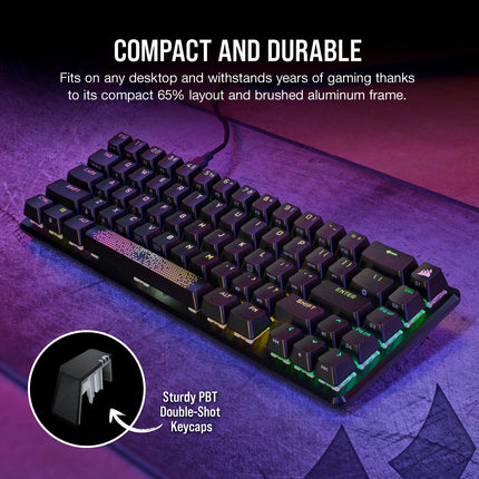 Teclado mecánico-óptico para juegos Corsair K65 PRO Mini RGB 65 % con cable - Interruptores OPX - Teclas de doble inyección de PBT - Compatible con iCUE - Distribución QWERTY NA - Negro