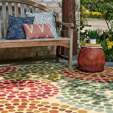 Unique Loom Outdoor Modern Collection Area Rug - Spark (2' 7" Round Beige/Burgundy)