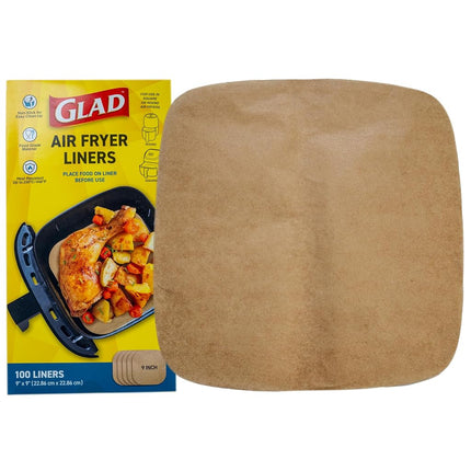 Glad Air Fryer Liners, Nonstick and Heat Resistant, Food Grade Material, Suitable for Round and Square Air Fryers, Air Fryer Accessories, 9” x 9” - 100 Count